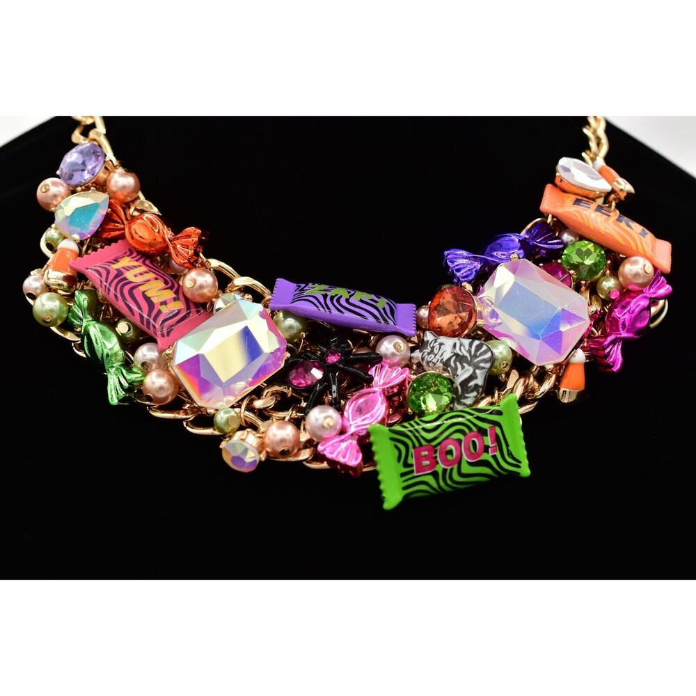 Betsey Johnson Halloween Collar Necklace Candy Spider Crystal Chunky NWT Bin7A